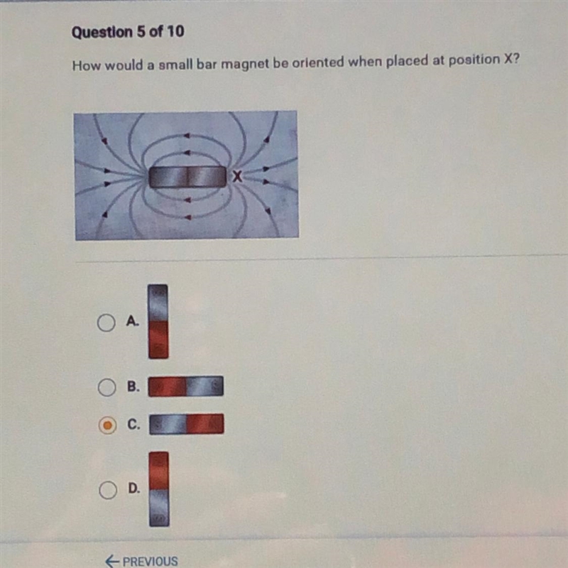 How would a small bar magnet be oriented when placed at position x ? option c is wrong-example-1