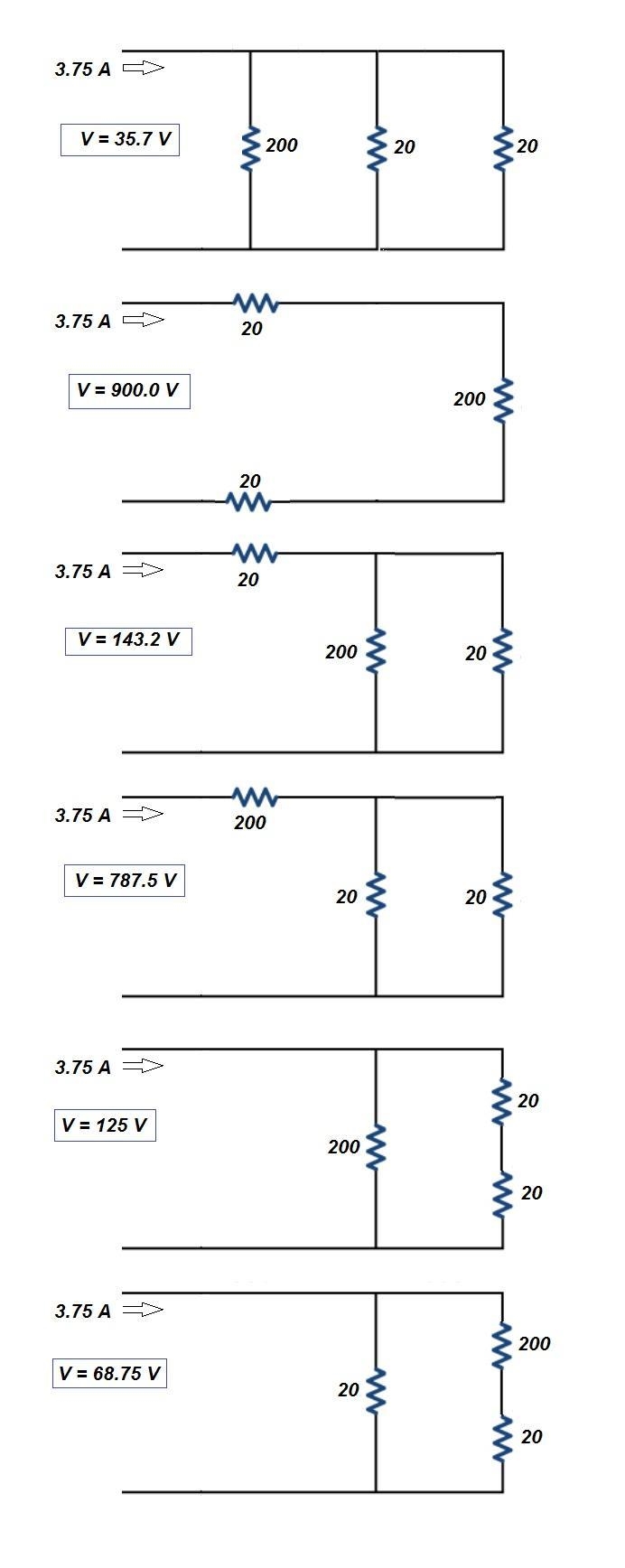 Voltage needed to raise current to 3.75a using 20,20,200 resistor set-example-1