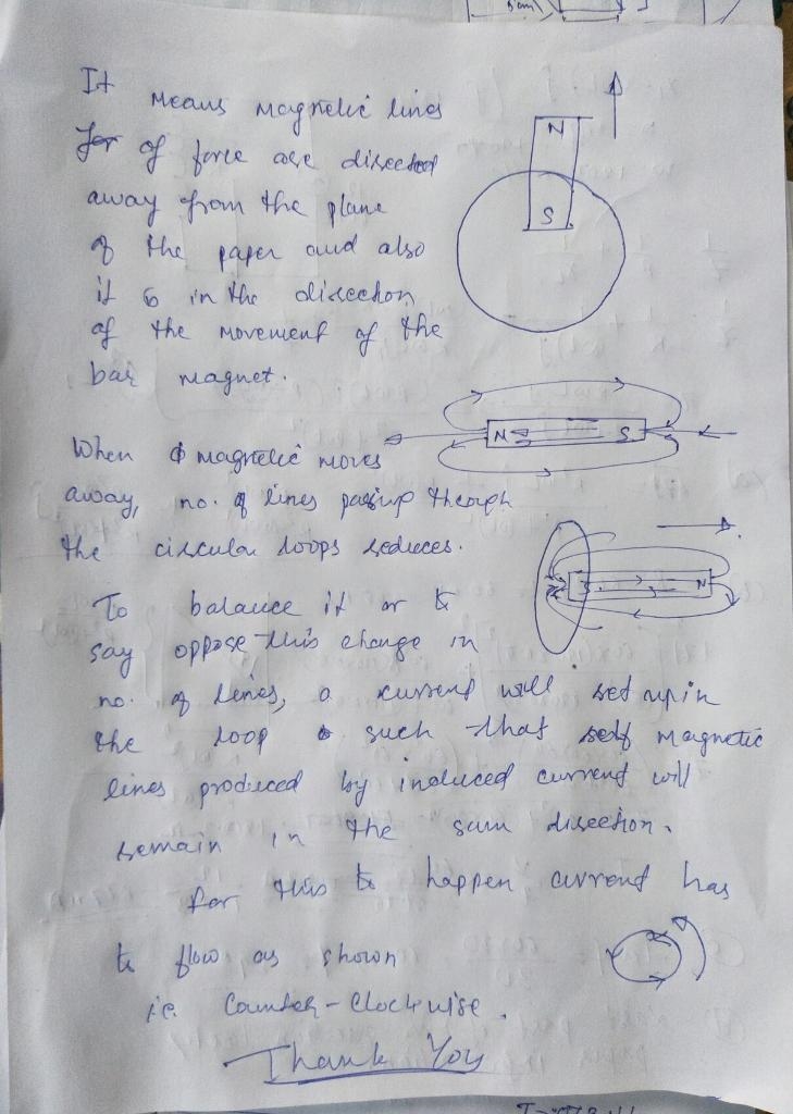 A circular loop of wire is in the plane of the paper. The south pole of a bar magnet-example-1