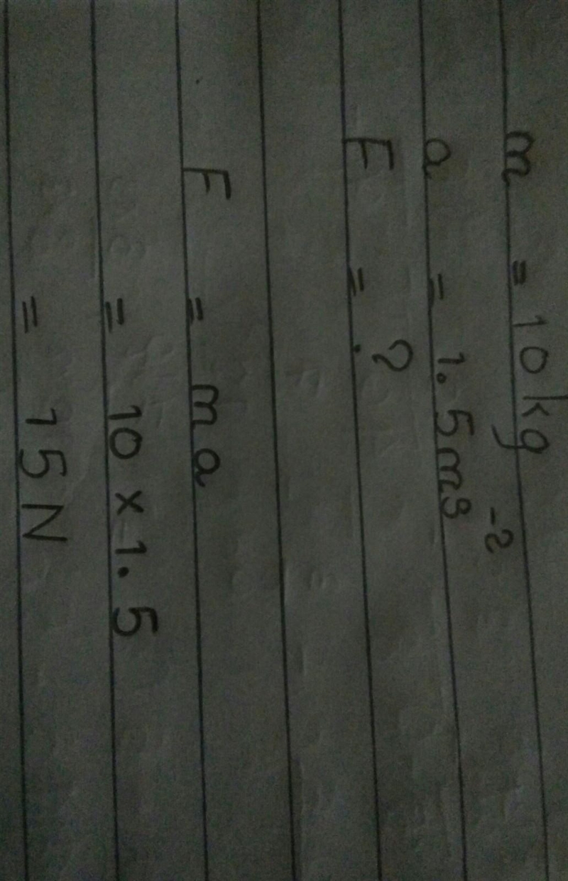 How much net force is required to accelerate a 10 kg mass at 1.5 m/s2?-example-1