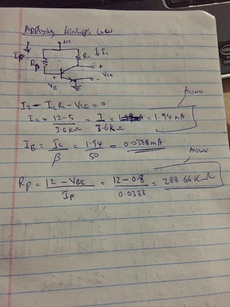 1. A silicon BJT is connected as shown in Fig 1, where RC = 3.6 k 2. VBE = 0.8 V. (10%) (a-example-2