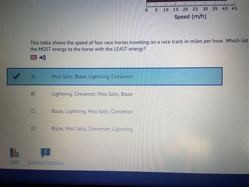 This table shows the speed of four race horse traveling on a race track in miles per-example-1