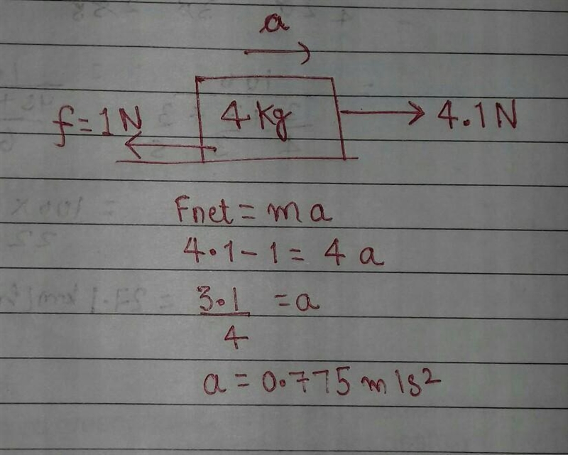 A 4 kg block is pulled with 4.1 N of force to the right. The block experiences 1.0 N-example-1