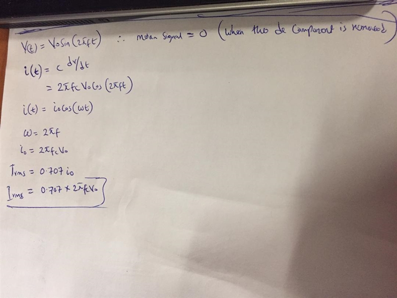 Derive an expression for Root Mean Square (RMS) cur-rent through the capacitor as-example-2