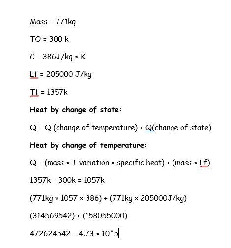 A 771.0-kg copper bar is melted in a smelter. The initial temperature of the copper-example-1