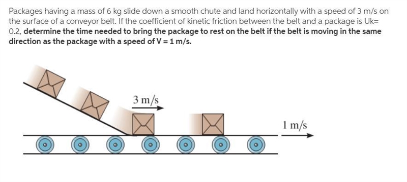 Packages having a mass of 6 kgkg slide down a smooth chute and land horizontally with-example-1