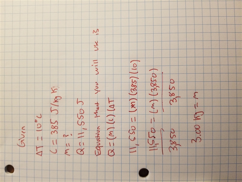 If 11,550 J heat is absorbed by a copper object when it is heated from 20.0°C to 30.0°C-example-1