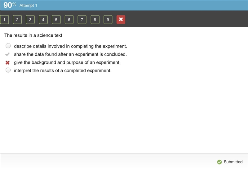 The results in a science text describe details involved in completing the experiment-example-1