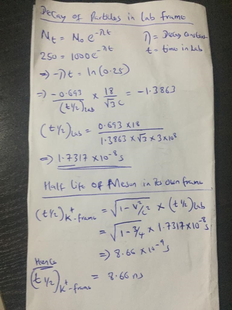 A beam of unstable K mesons, traveling at a speed of 32c, passes through two counters-example-1