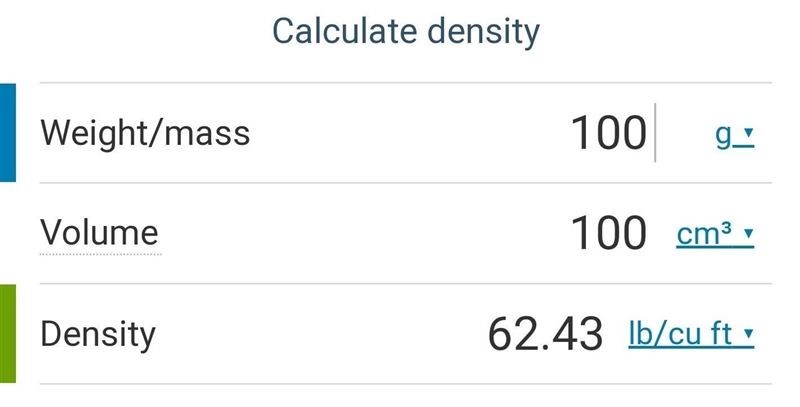 What is the density of an object whose volume is 100 cubic centimeters that has a-example-1