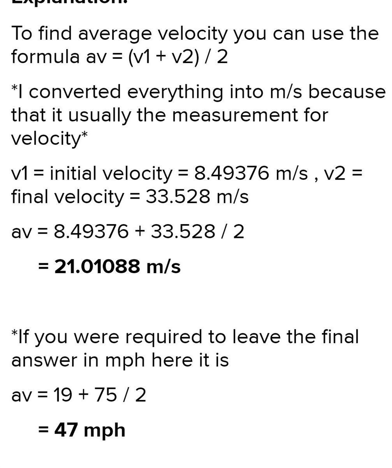 What is the average velocity if the initial velocity of an object is 19 mph and the-example-1