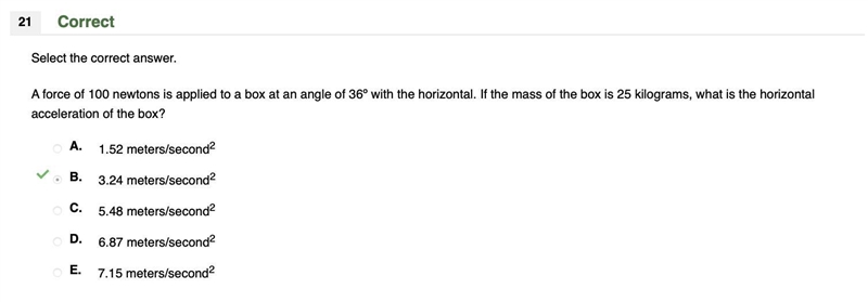 Select the correct answer. A force of 100 newtons is applied to a box at an angle-example-1