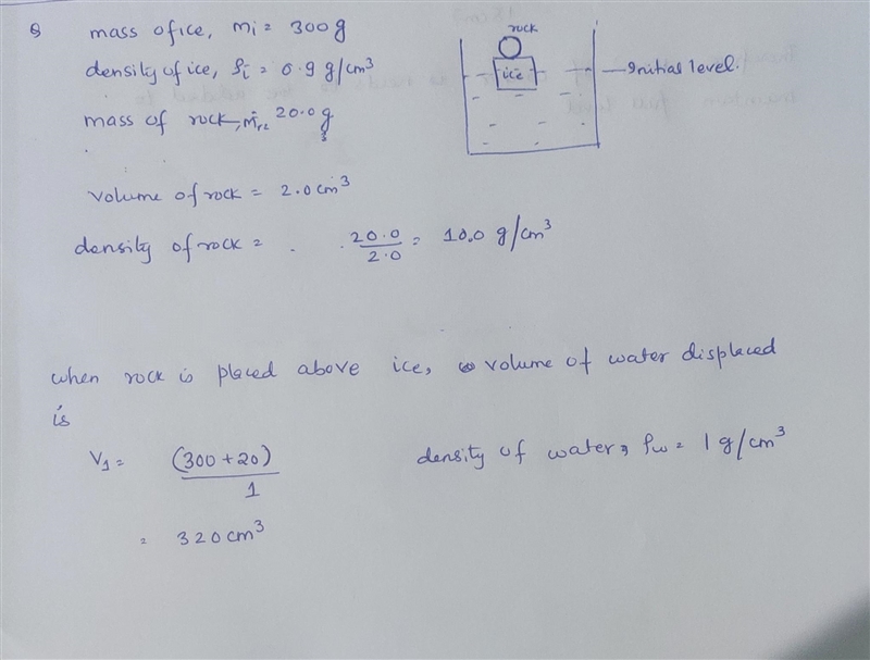 A 300-g chunk of ice (of density 0.900 g/cm3) is placed in a water bucket. A 20.0-g-example-1