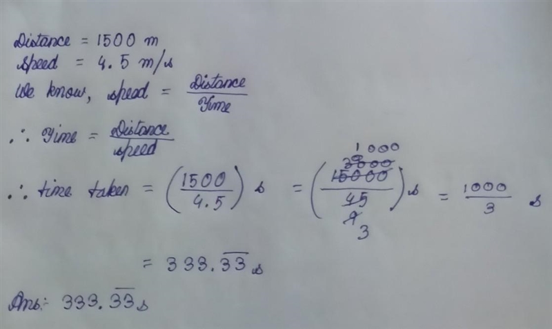 3. How long will it take a goldfish to swim 1500 m if it has a speed of 4.5 m/s? PLS-example-1