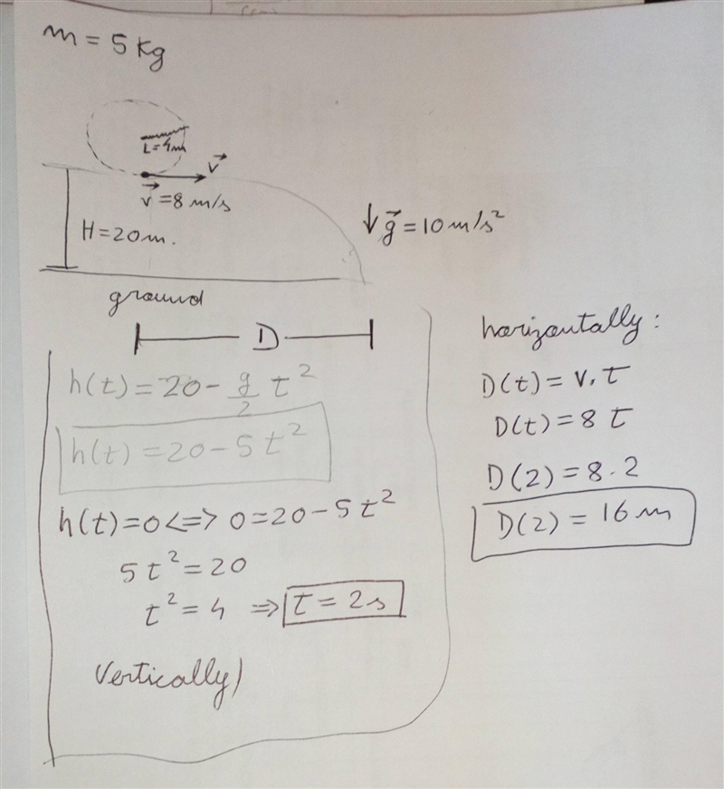 an object of 5kg is attached to a rope of length 4m is Rotating horizontally at 8m-example-1