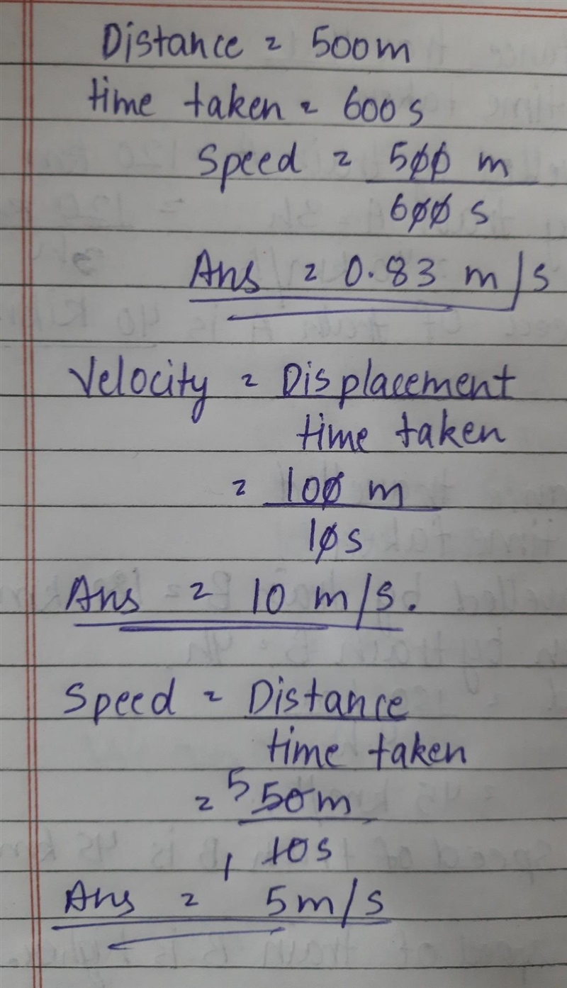 1.Anna Traveled 500 m to their house in 600 s. What is the speed of Anna? A. 0.83 m-example-1