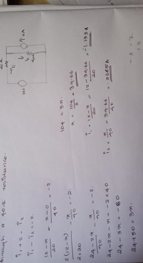 Find the current through a 20ohm resistance, and current through a 40ohm resistance-example-1