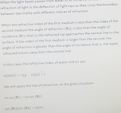 What occurs as a ray of light passes from al inilo water?-example-1