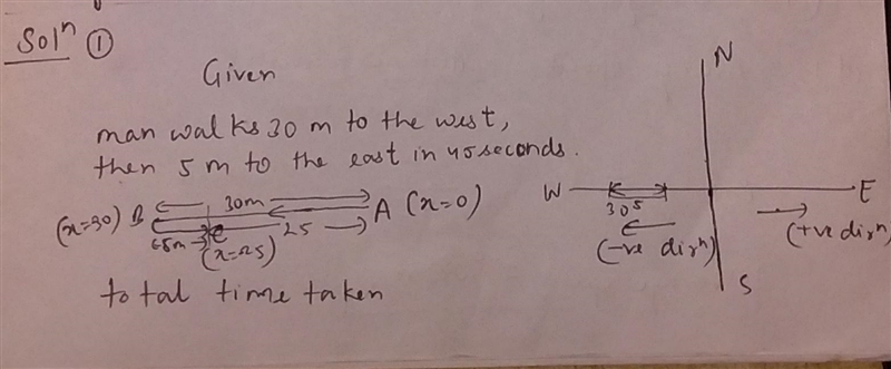 A man walks 30m to the west, then 5m to the East in 45 seconds. What is the total-example-1