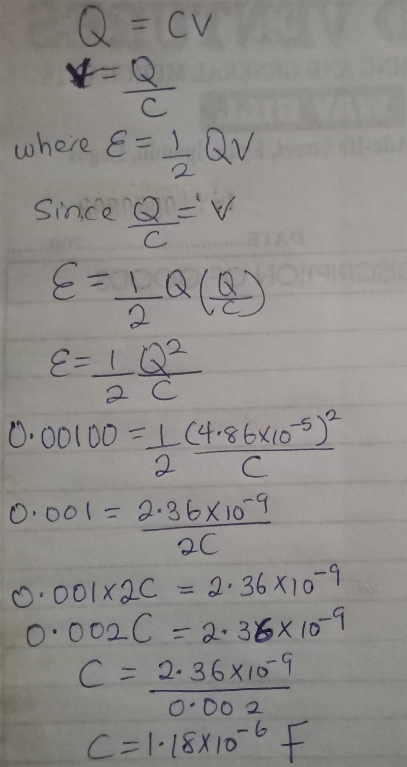 20 points, im begging for help‼️ How much capacitance is needed to store 0.00100 J-example-1