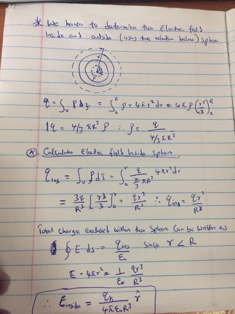 Consider a uniformly charged sphere of total charge Q and radius R centered at the-example-2