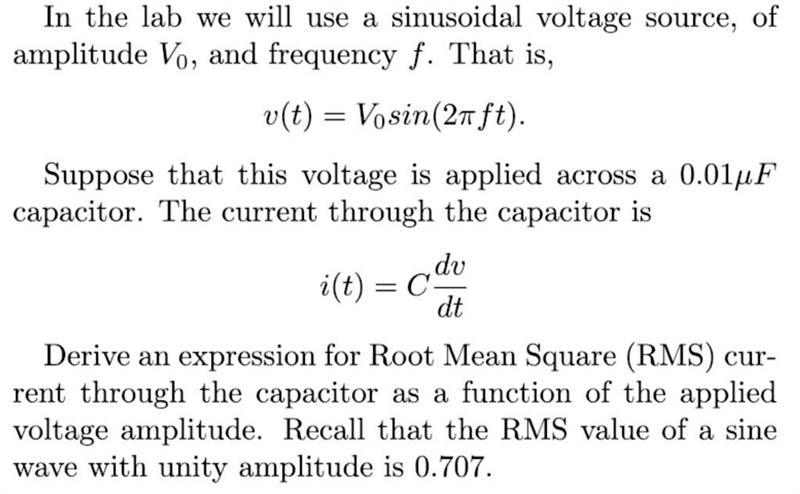 Derive an expression for Root Mean Square (RMS) cur-rent through the capacitor as-example-1