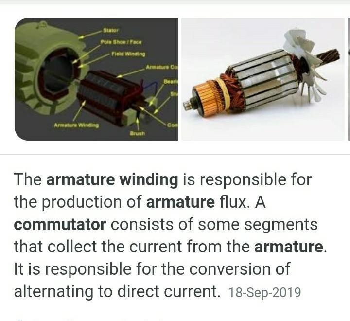 Whats is the purpose of the (1) Armature winding (2) the commutator (3) the fan ​-example-1