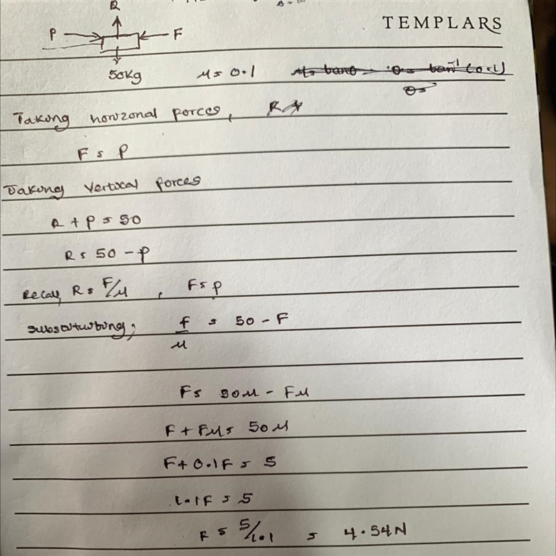 A 50 kg crateis being pushed on a horizontal floor at constant velocity. Given that-example-1