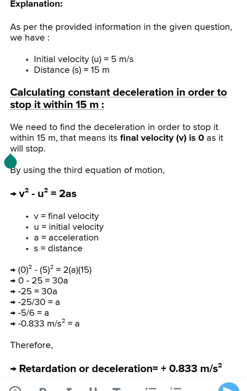 A vehicle moving at 5m/s, i . what should be the constant declaration in order to-example-1