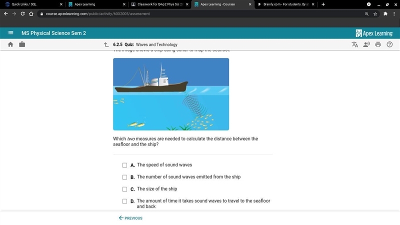 This image below shows a ship using sonar to map the seafloor. pls help i need this-example-1