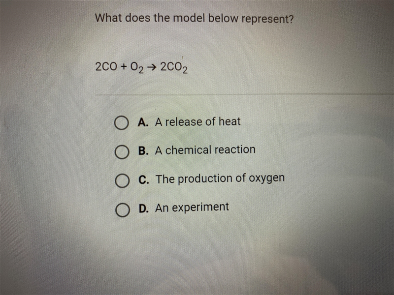 What does the model below represent? 2CO+o^2>2CO2-example-1