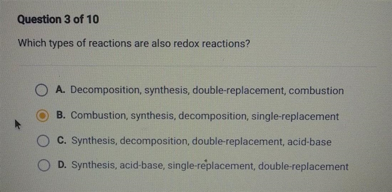 Which types of reactions are also redox reactions?​-example-1