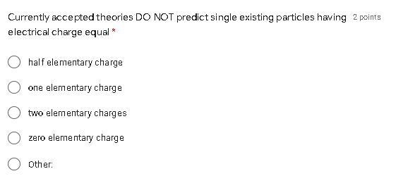 Currently accepted theories DO NOT predict single existing particles having electrical-example-1