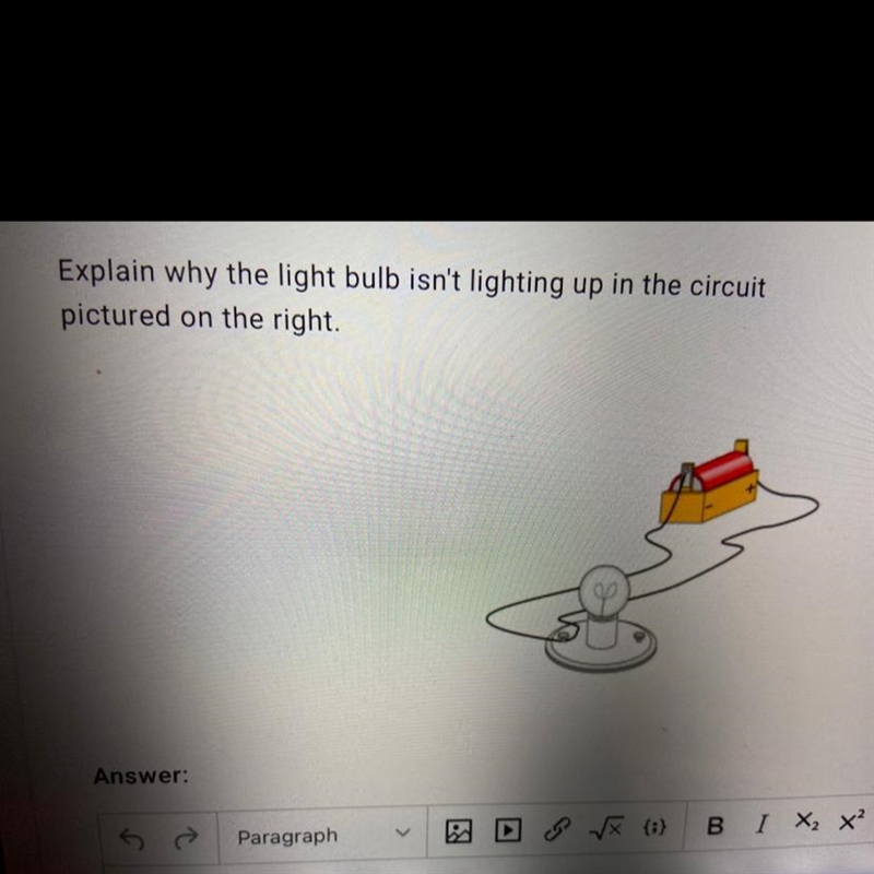 Explain why the light bulb isn't lighting up in the circuit pictured on the right-example-1