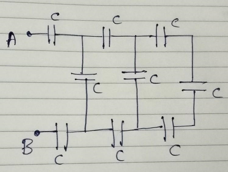 Find net capacitance of the circuit diagram I bet no one can solve this correctly-example-1