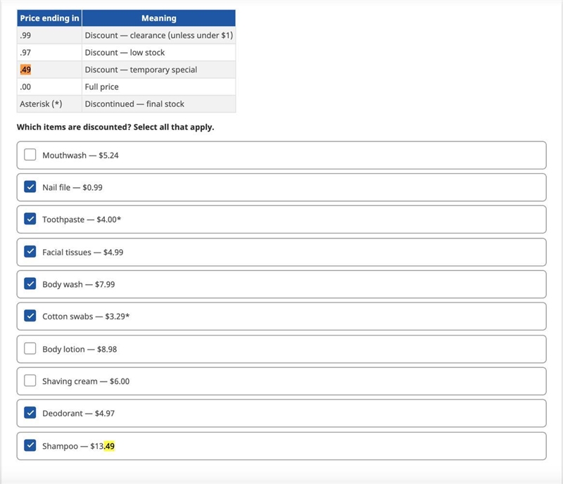 Which items are discounted? —- Ignore selected.-example-1