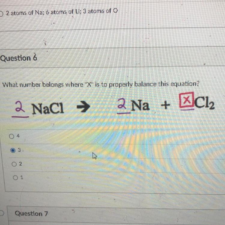 What number belongs where "X" is to properly balance this equation? 2 NaCl-example-1