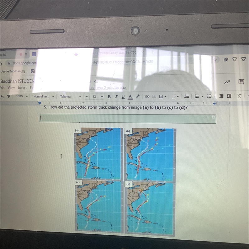 How did the projected storm track change from image A TO B TO C TO D-example-1