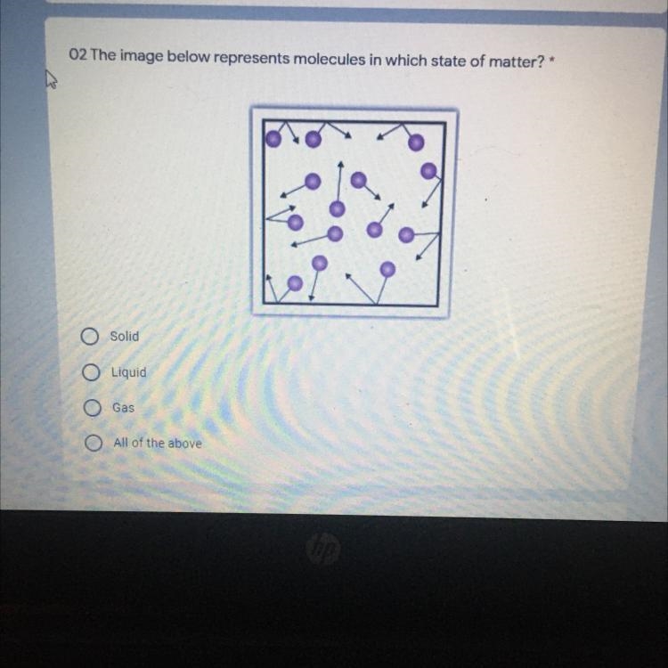 The image below represents molecules in which state of matter? *-example-1