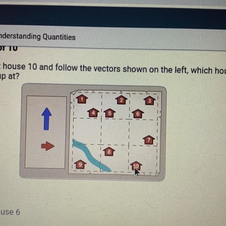 HELP ASAP If you start at house 10 and follow the vectors shown on the left, which-example-1