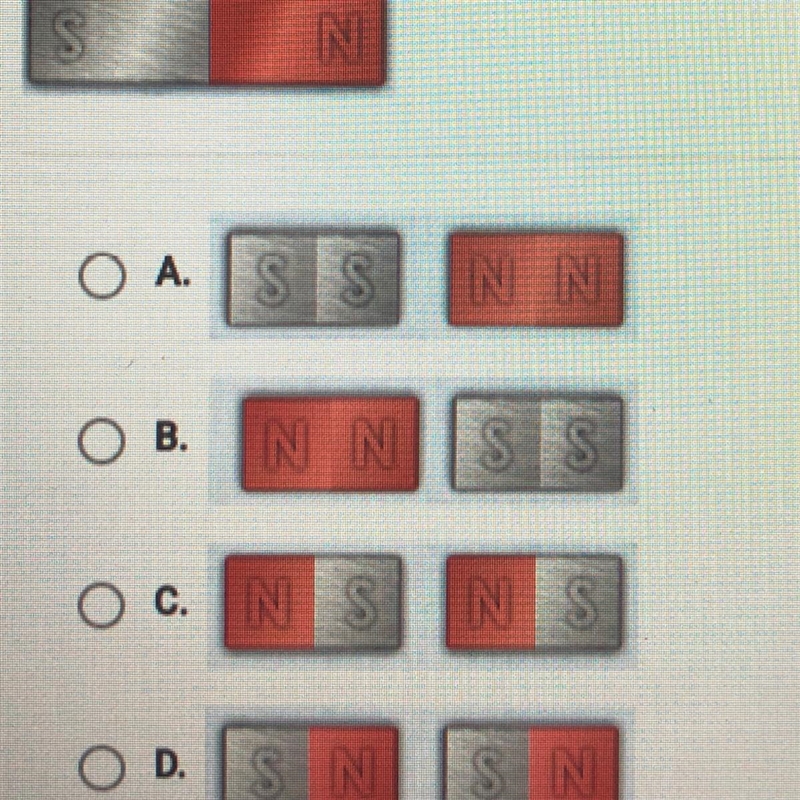 The magnet below is cut in half. what will be the result?-example-1