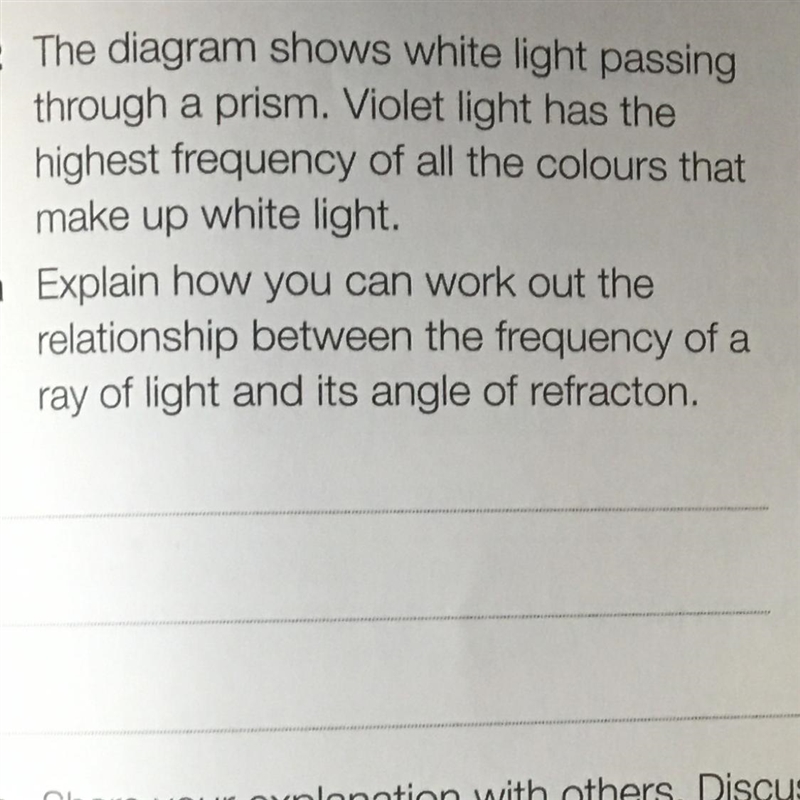 Explain how you can work out the relationship between the frequency of a ray of light-example-1