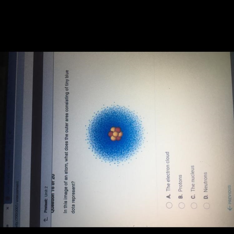 In this image of an atom, what does the outer area consisting of tiny blue dots represent-example-1