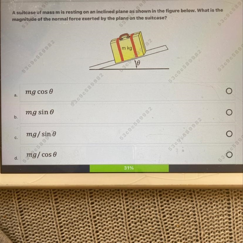 Magnitude of the normal force exerted by en in the figure below. What is the A suitcase-example-1