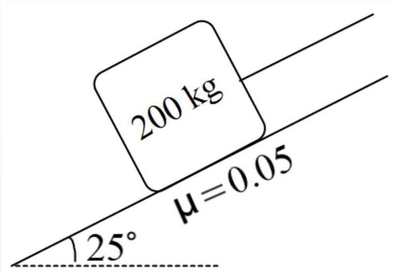 A 200 kg object is pulled up an incline plane that has friction as the picture above-example-1