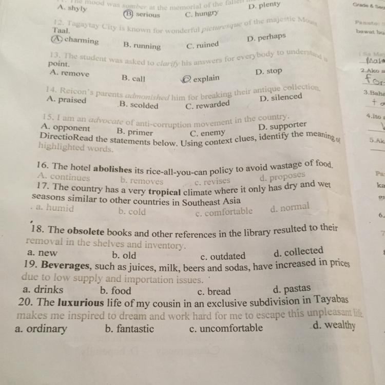 A. praised B. scolded C. rewarded 14. Reicon's parents admonished him for breaking-example-1