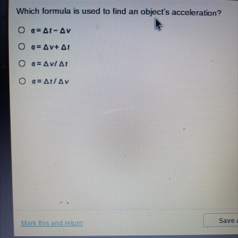 Which formula is used to find an objects acceleration￼-example-1