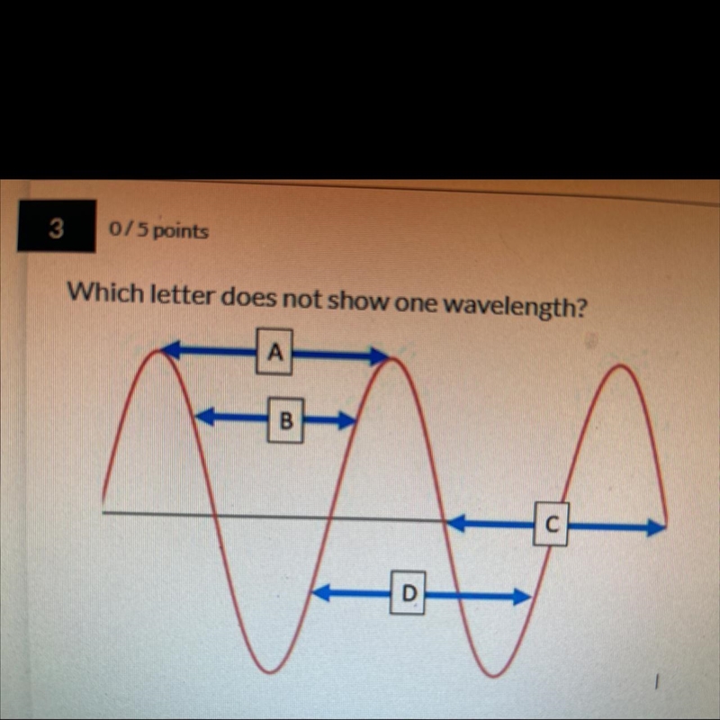 Which letter does not show one wavelength? A C B-example-1