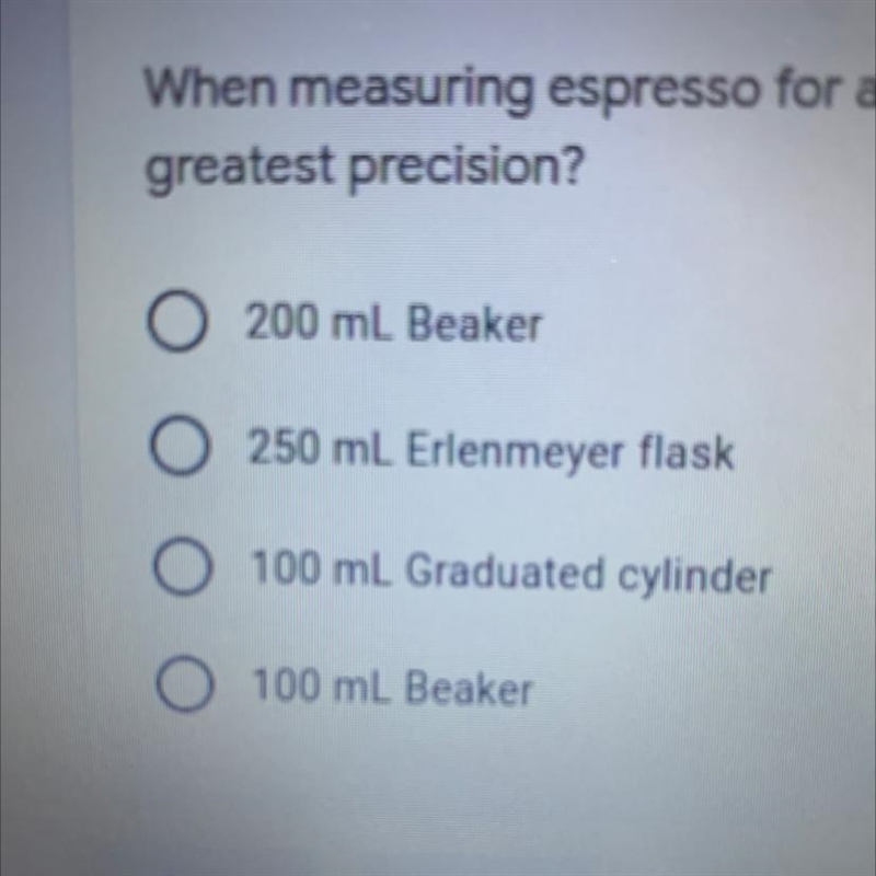 When measuring espresso for a drink, which instrument would give the greatest precision-example-1