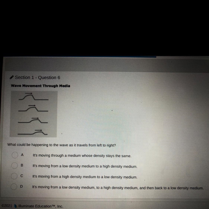 PLEASE HELP Section 1 - Question 6 Wave Movement Through Media What could be happening-example-1